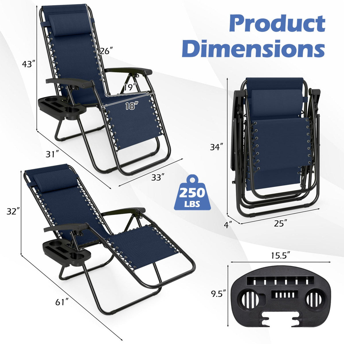 Zero Gravity Recliner Chair with Cup Holder & Pillow