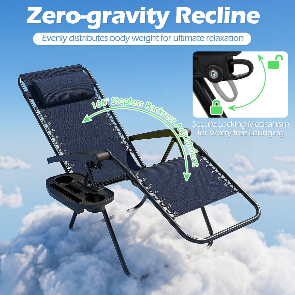 Zero Gravity Recliner Chair with Cup Holder & Pillow