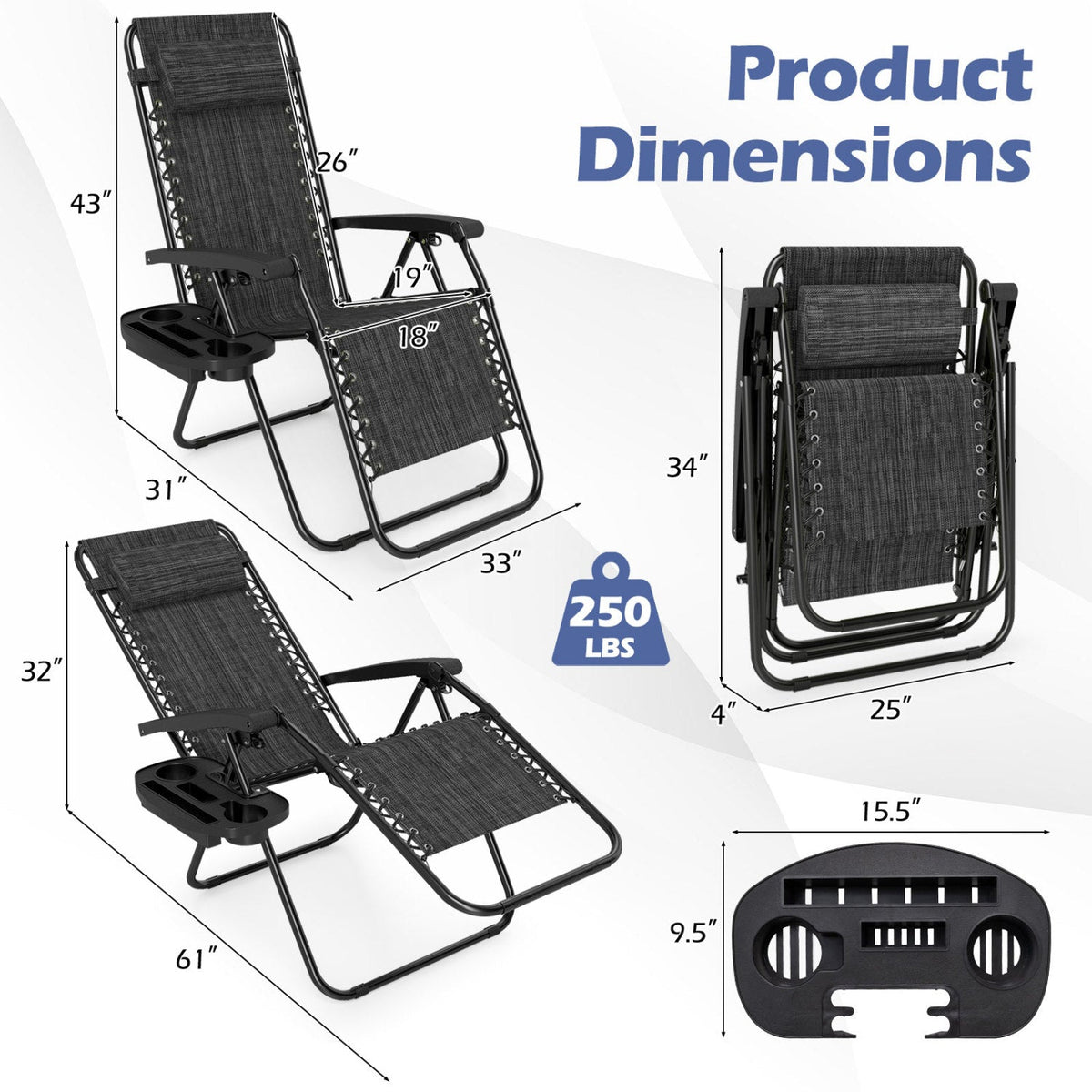 Zero Gravity Recliner Chair with Cup Holder & Pillow