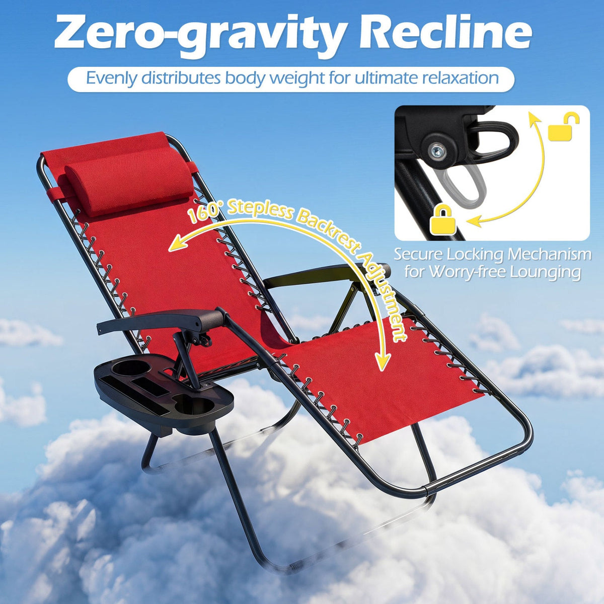 Zero Gravity Lounge Chairs, Set of 2, with Cup Holders