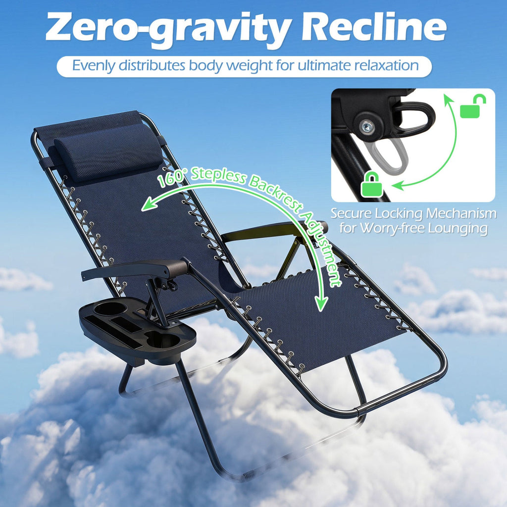 Zero Gravity Lounge Chairs, Set of 2, with Cup Holders