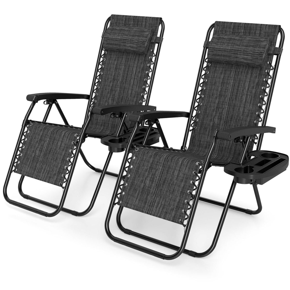 Zero Gravity Lounge Chairs, Set of 2, with Cup Holders