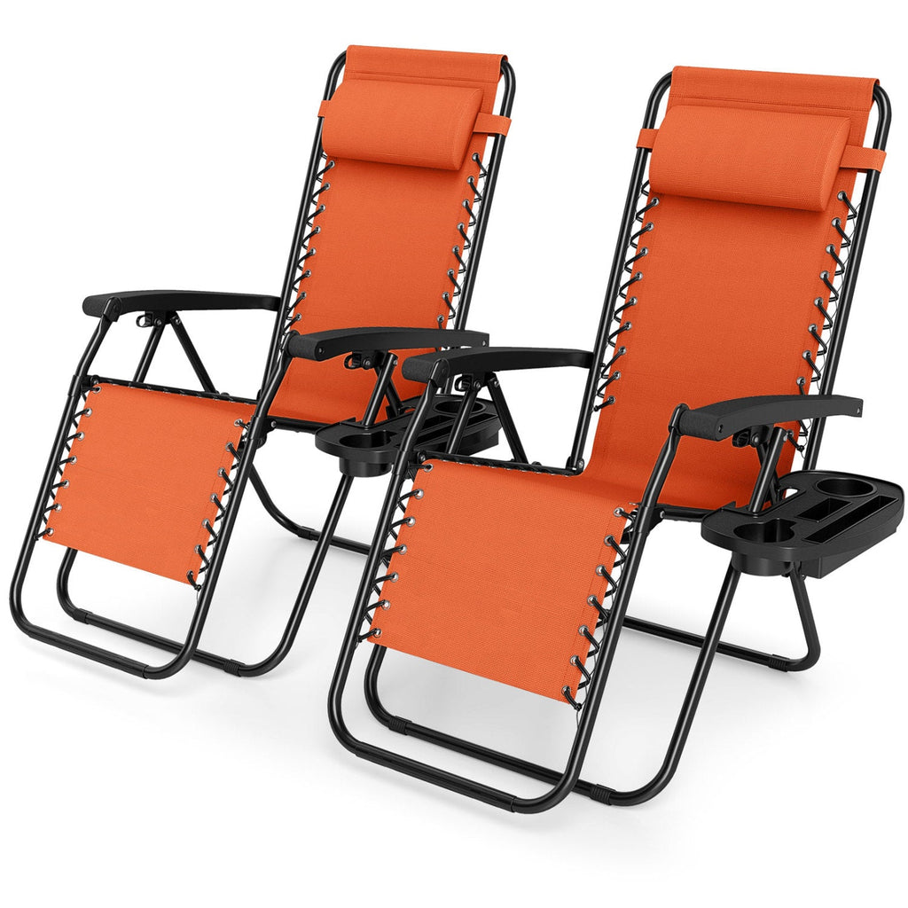 Zero Gravity Lounge Chairs, Set of 2, with Cup Holders