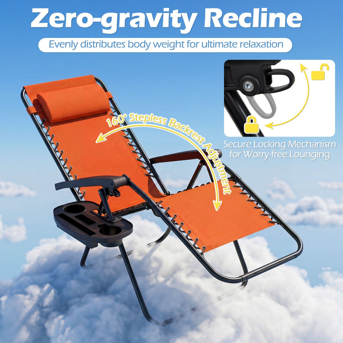 Zero Gravity Lounge Chairs, Set of 2, with Cup Holders
