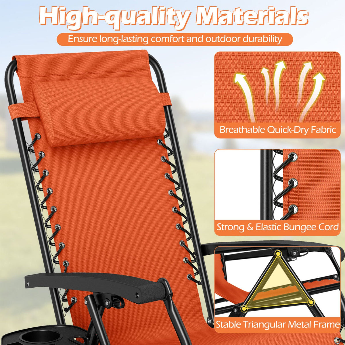 Zero Gravity Lounge Chairs, Set of 2, with Cup Holders