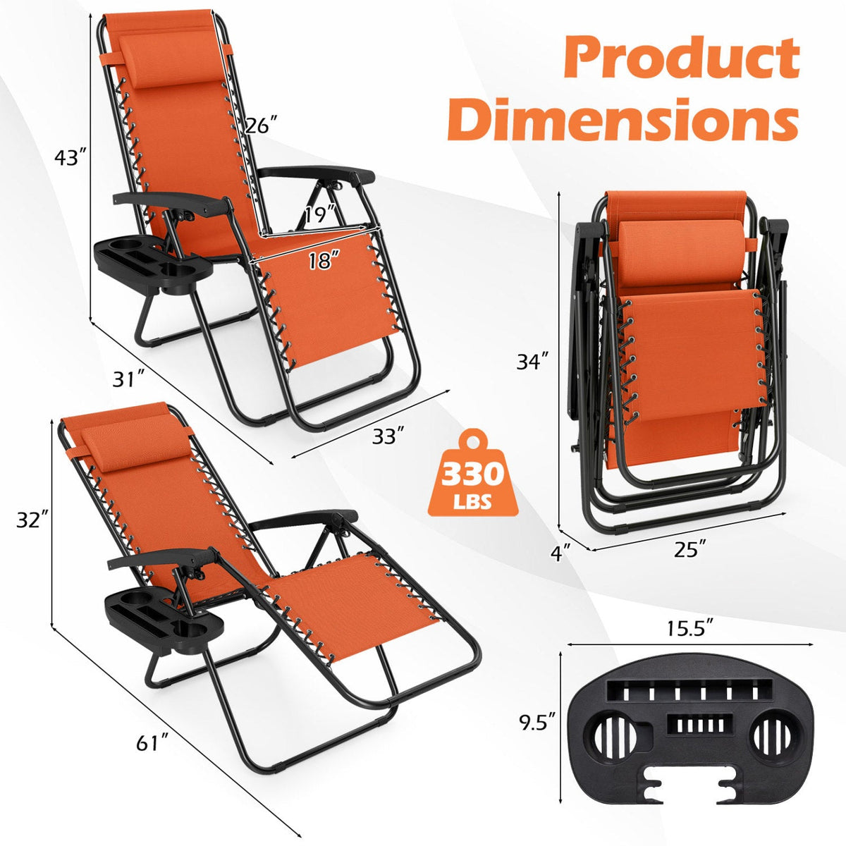 Zero Gravity Recliner Chair with Cup Holder & Pillow