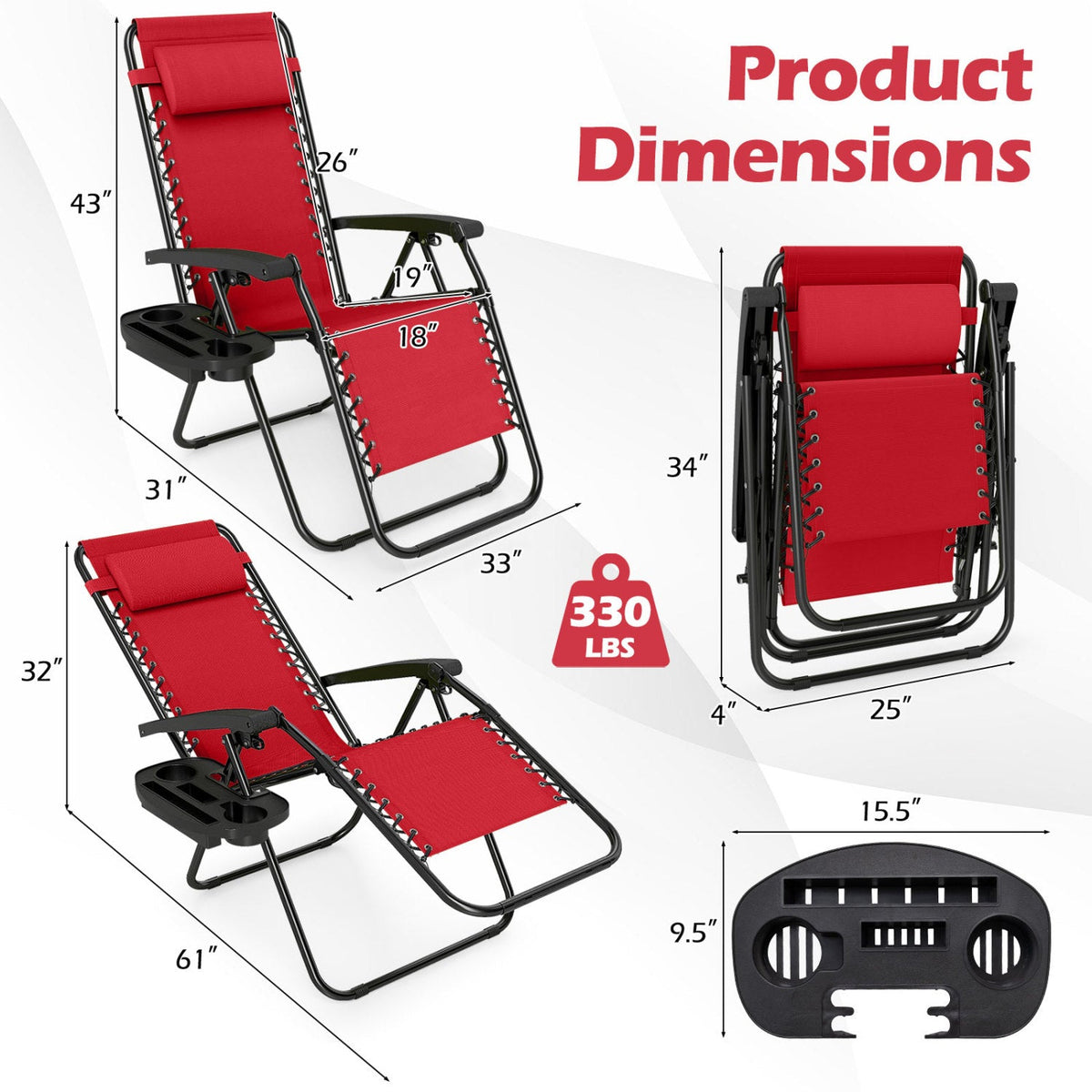 Zero Gravity Recliner Chair with Cup Holder & Pillow