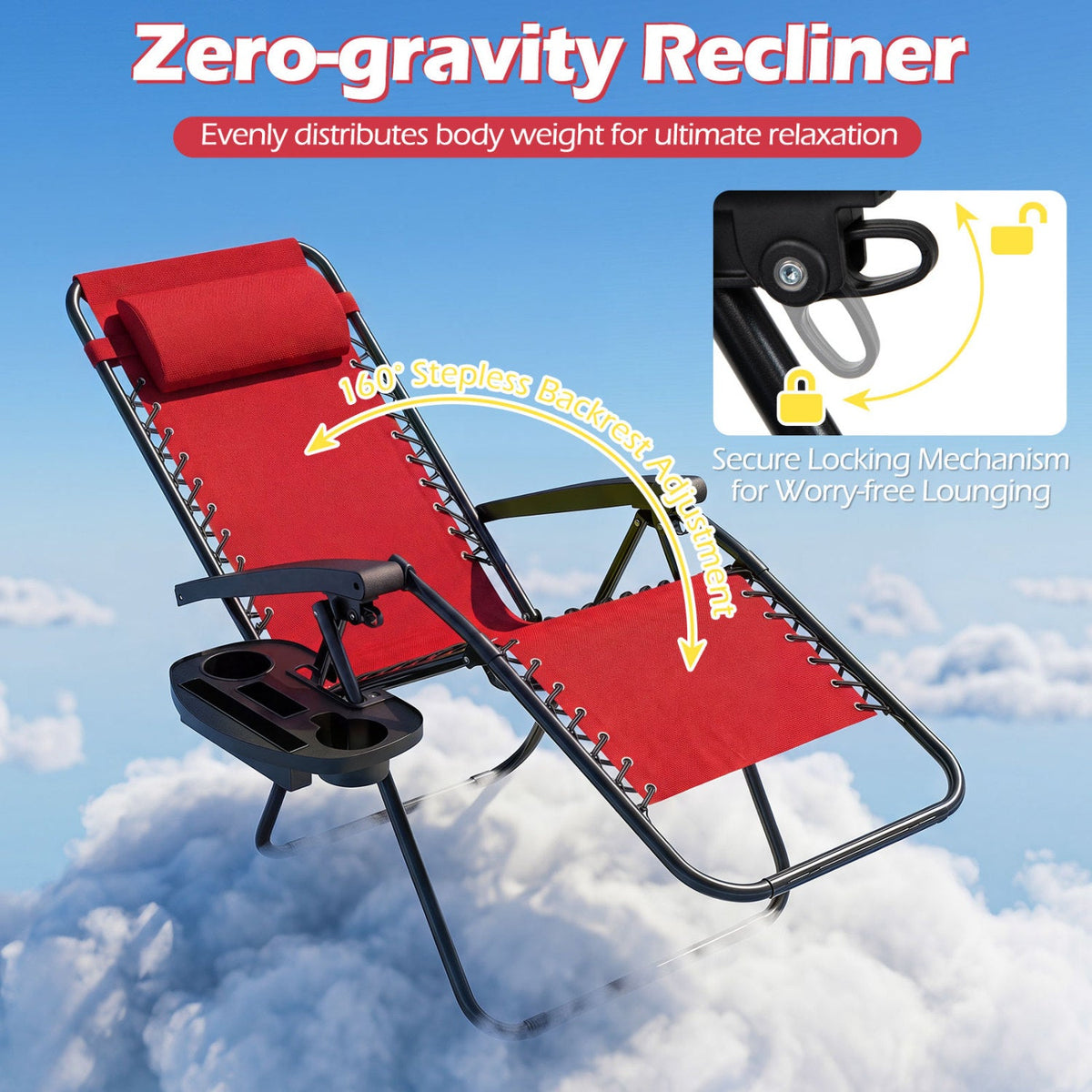Zero Gravity Recliner Chair with Cup Holder & Pillow