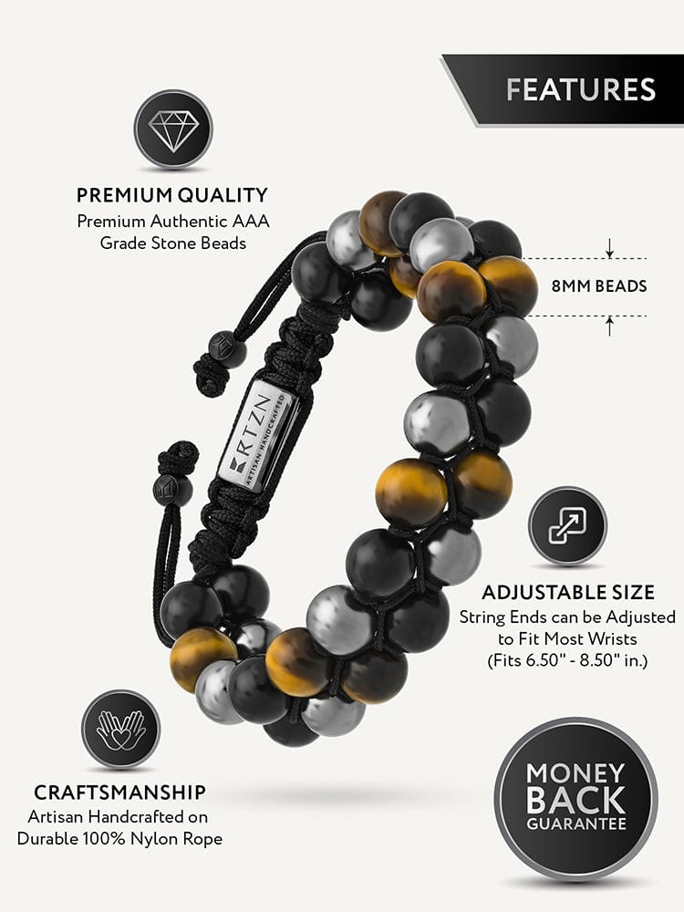 Black obsidian, tiger's eye and hematite bead bracelet, view 3