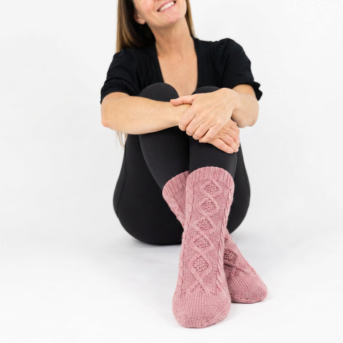 KickIt Fleece-Lined Cable Knit Slipper Socks