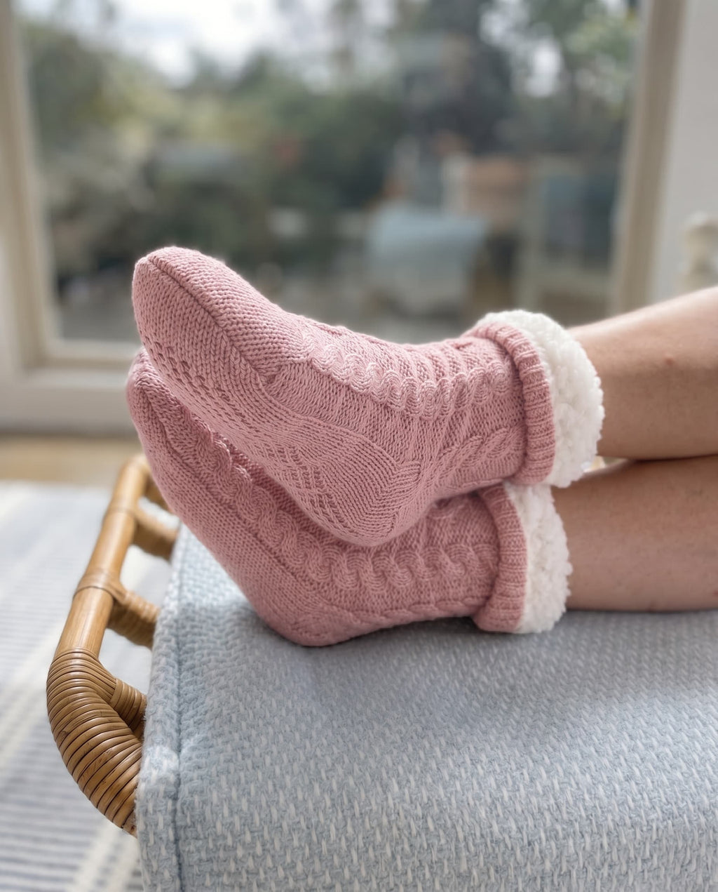 KickIt Fleece-Lined Cable Knit Slipper Socks