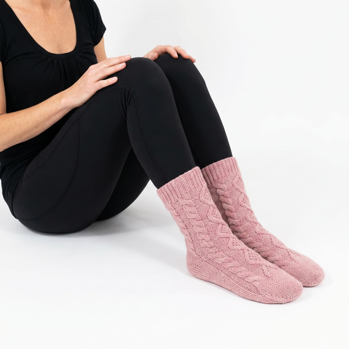 KickIt Fleece-Lined Cable Knit Slipper Socks
