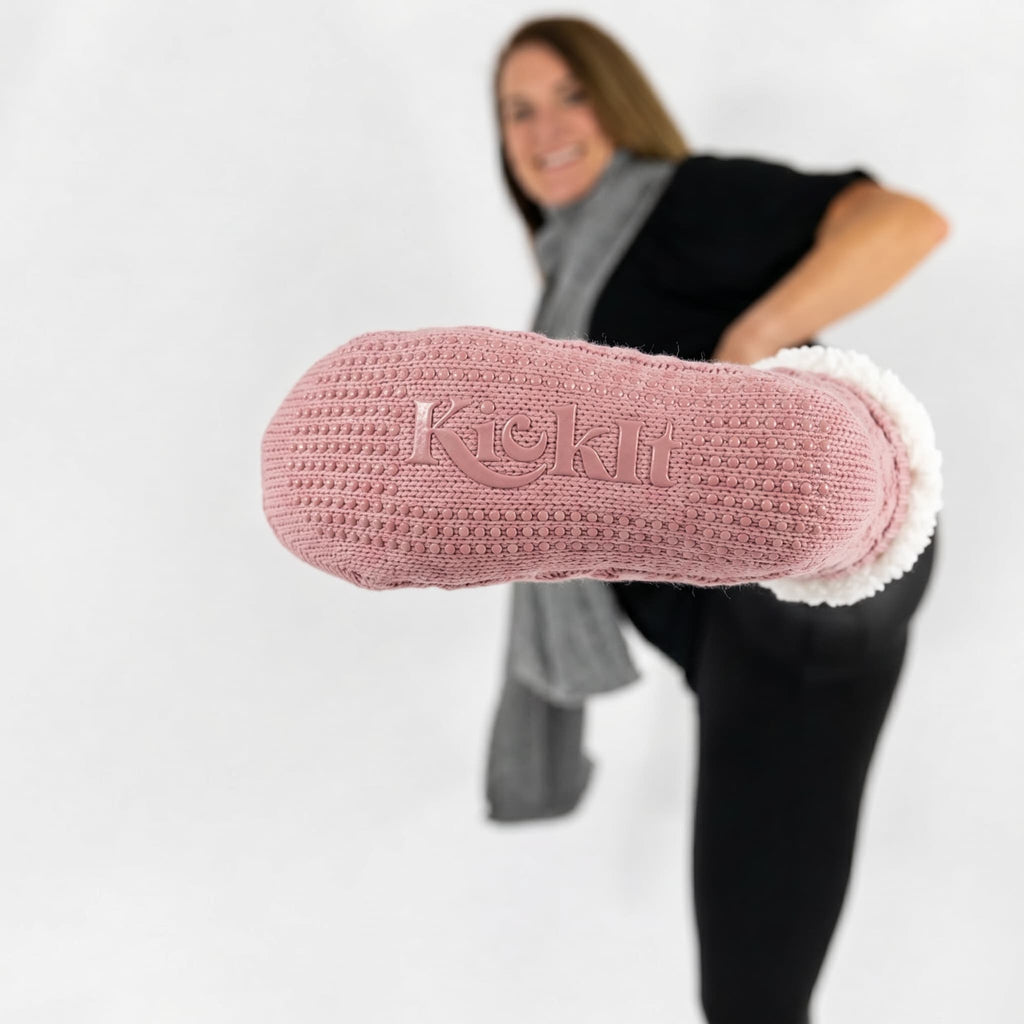 KickIt Fleece-Lined Cable Knit Slipper Socks