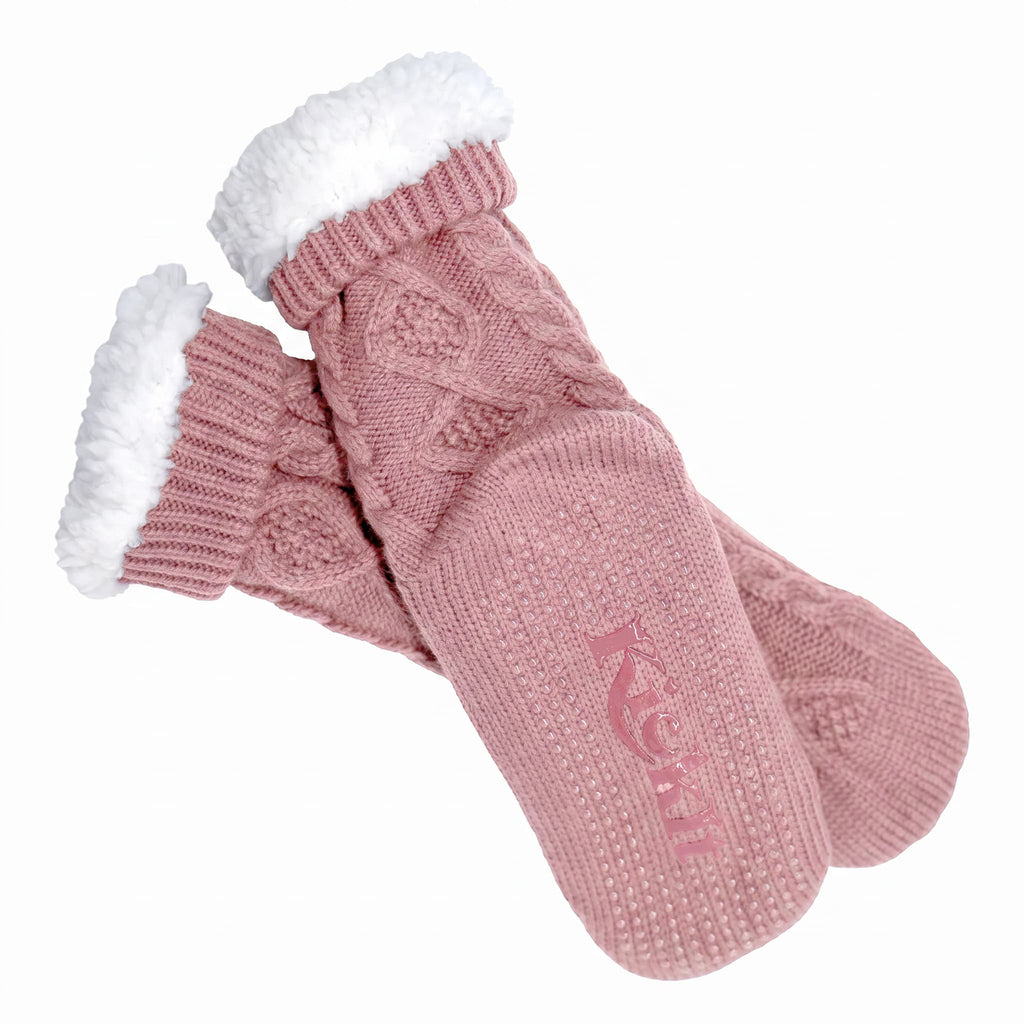 KickIt Fleece-Lined Cable Knit Slipper Socks