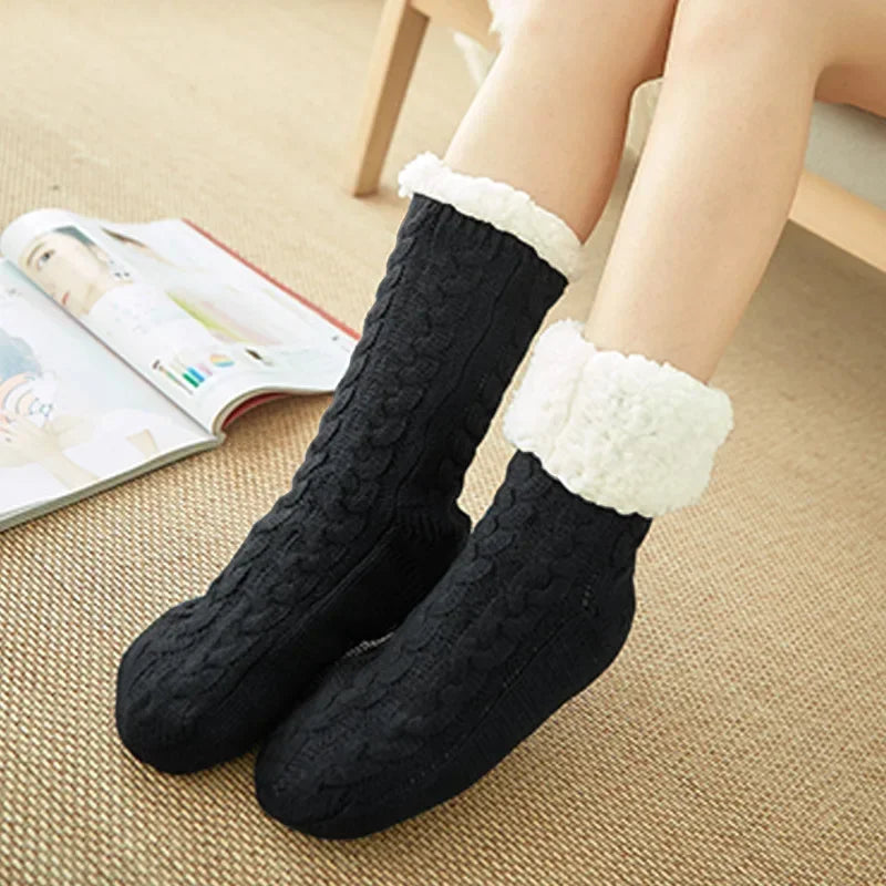 Fuzzy Fleece-Lined Thermal Slipper Socks with Grips