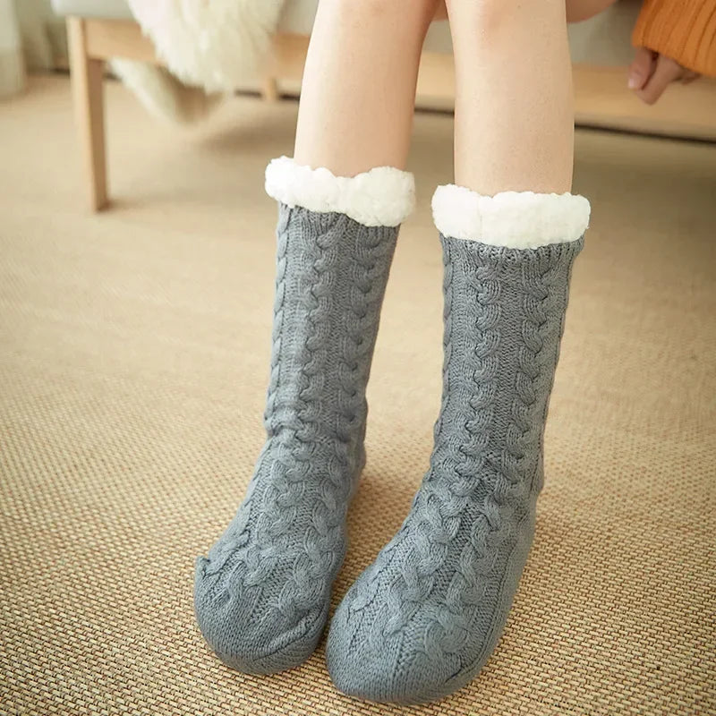Fuzzy Fleece-Lined Thermal Slipper Socks with Grips