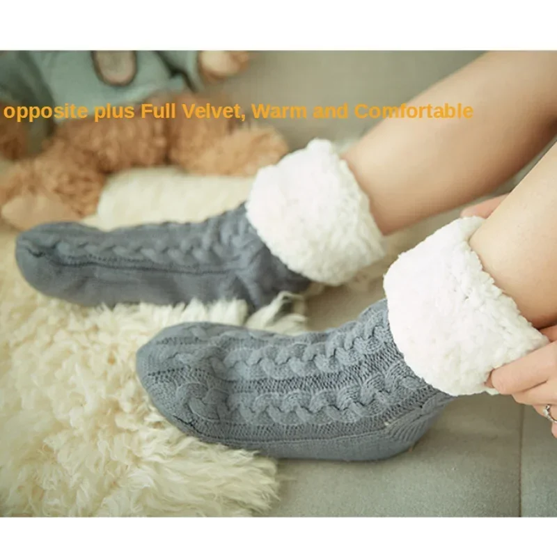 Fuzzy Fleece-Lined Thermal Slipper Socks with Grips