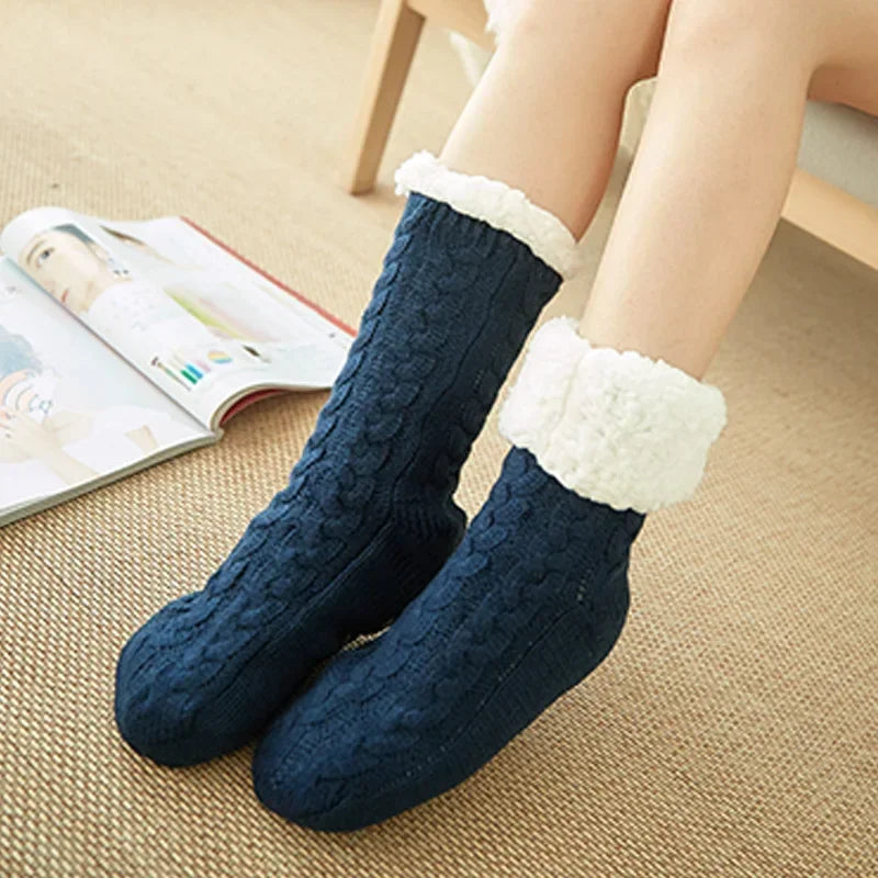 Fuzzy Fleece-Lined Thermal Slipper Socks with Grips