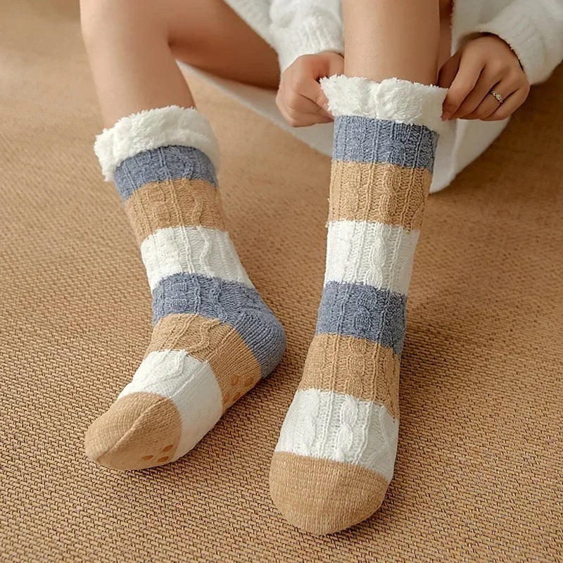 Fuzzy Fleece-Lined Thermal Slipper Socks with Grips