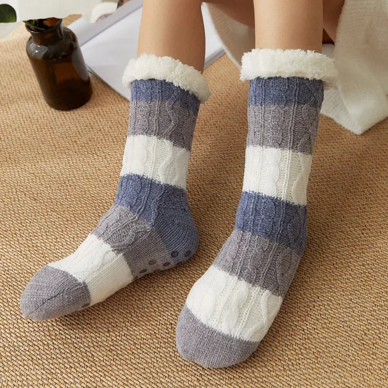 Fuzzy Fleece-Lined Thermal Slipper Socks with Grips