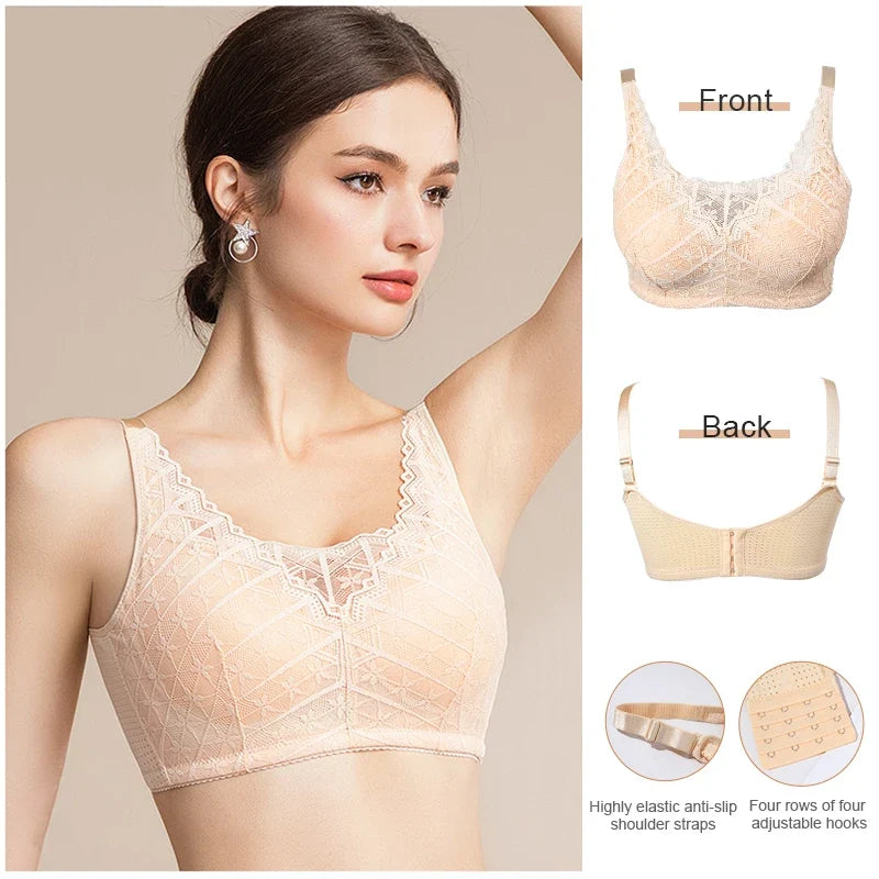 Wire-free cotton mastectomy bra with inner pockets for breast forms, view 4