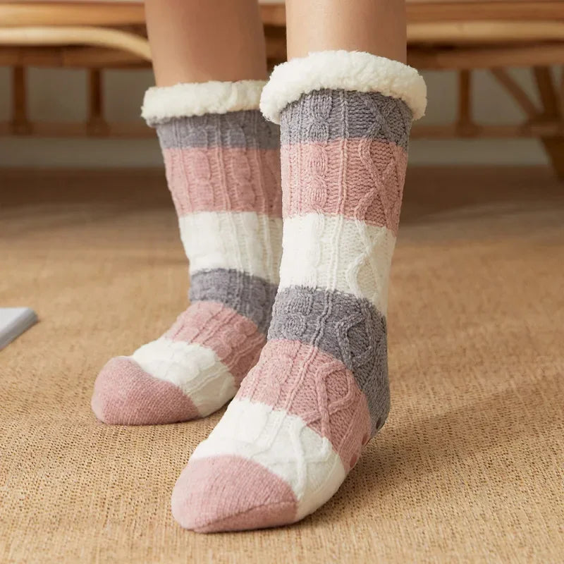Fuzzy Fleece-Lined Thermal Slipper Socks with Grips