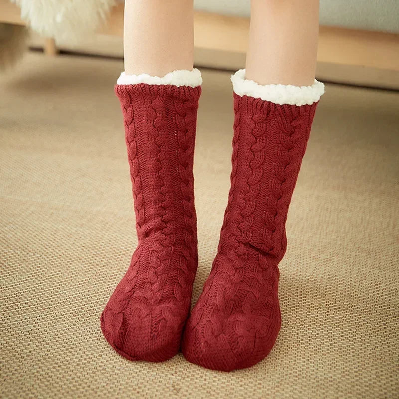 Fuzzy Fleece-Lined Thermal Slipper Socks with Grips