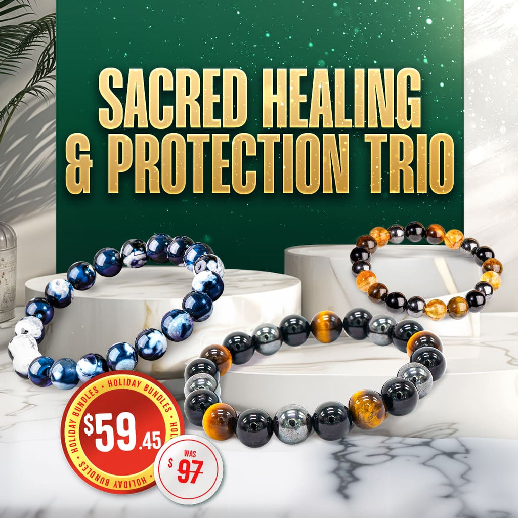 Three gemstone bracelets: protection, orca agate and quadruple protection