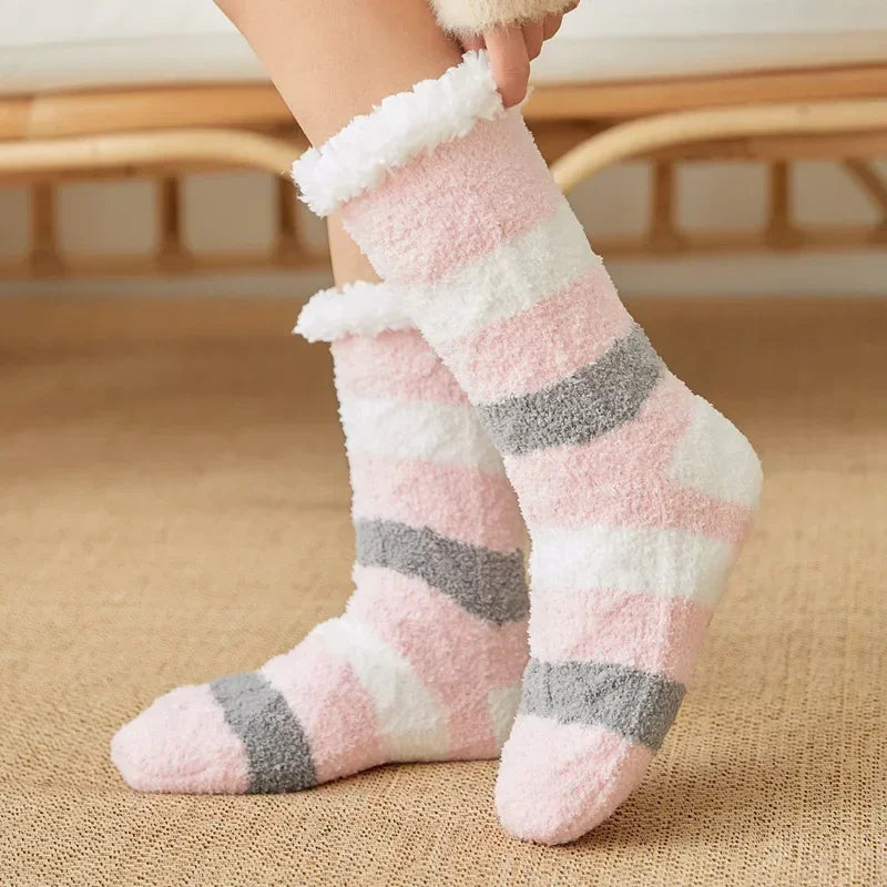 Fuzzy Fleece-Lined Thermal Slipper Socks with Grips