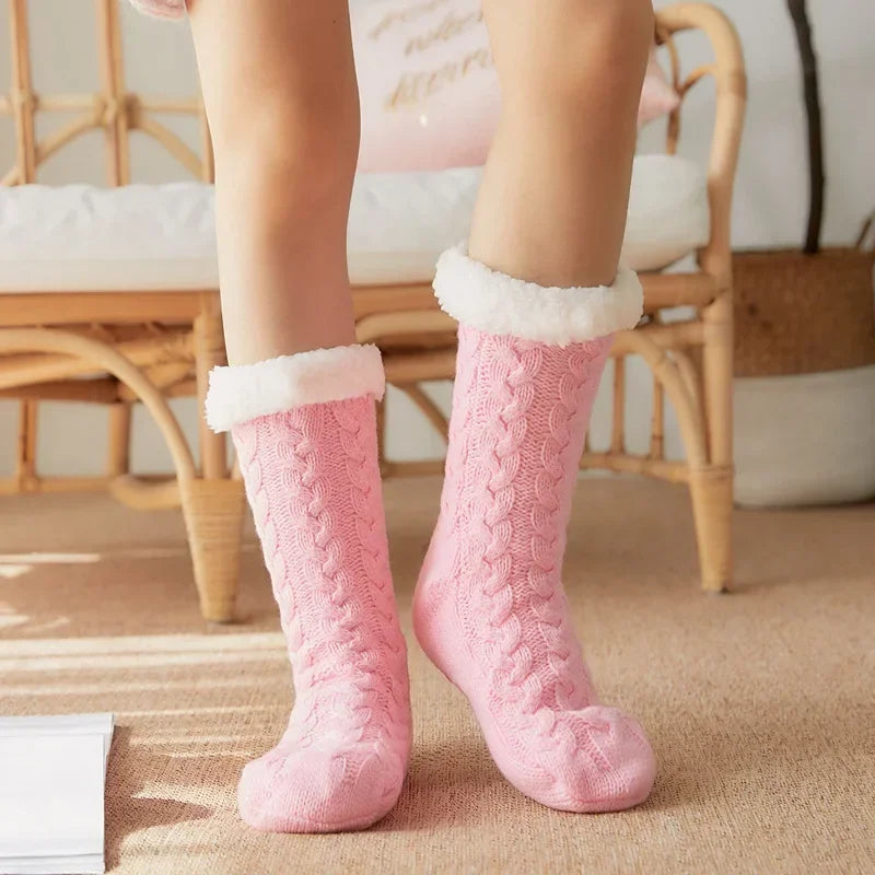 Fuzzy Fleece-Lined Thermal Slipper Socks with Grips