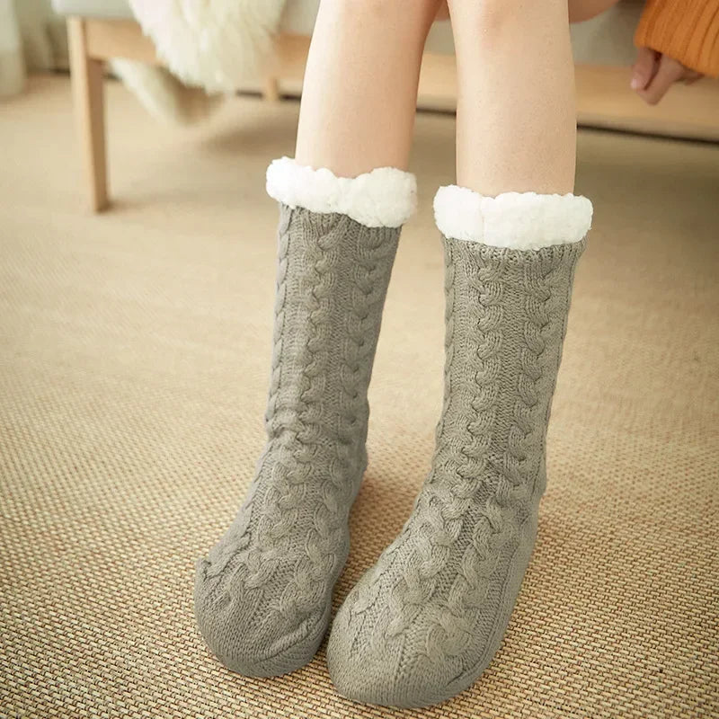Fuzzy Fleece-Lined Thermal Slipper Socks with Grips