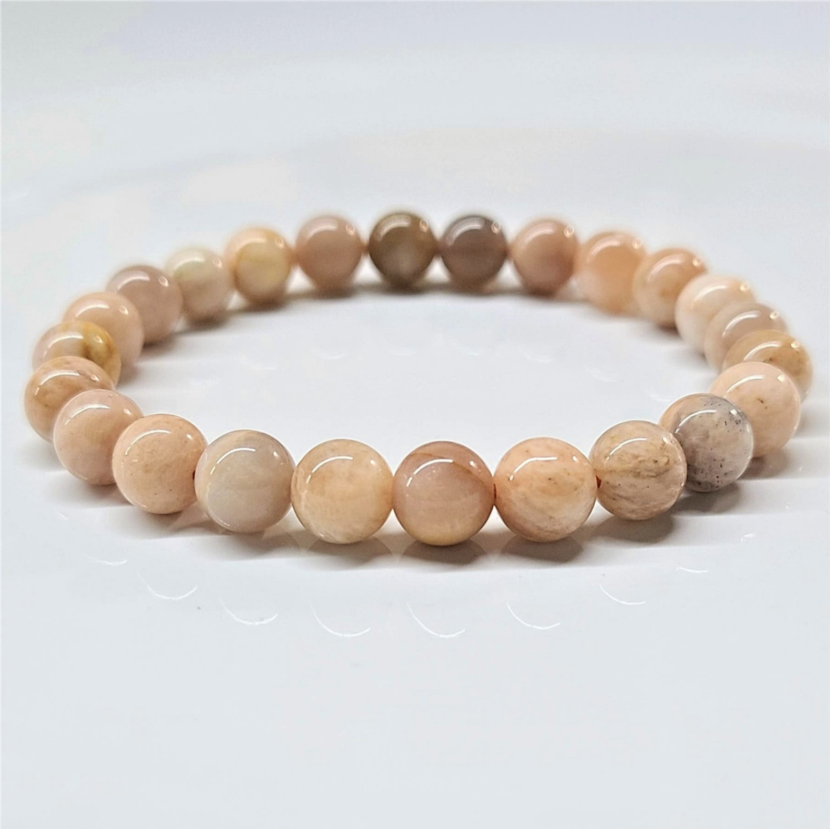 Moonstone round bead stretch bracelet, view 2