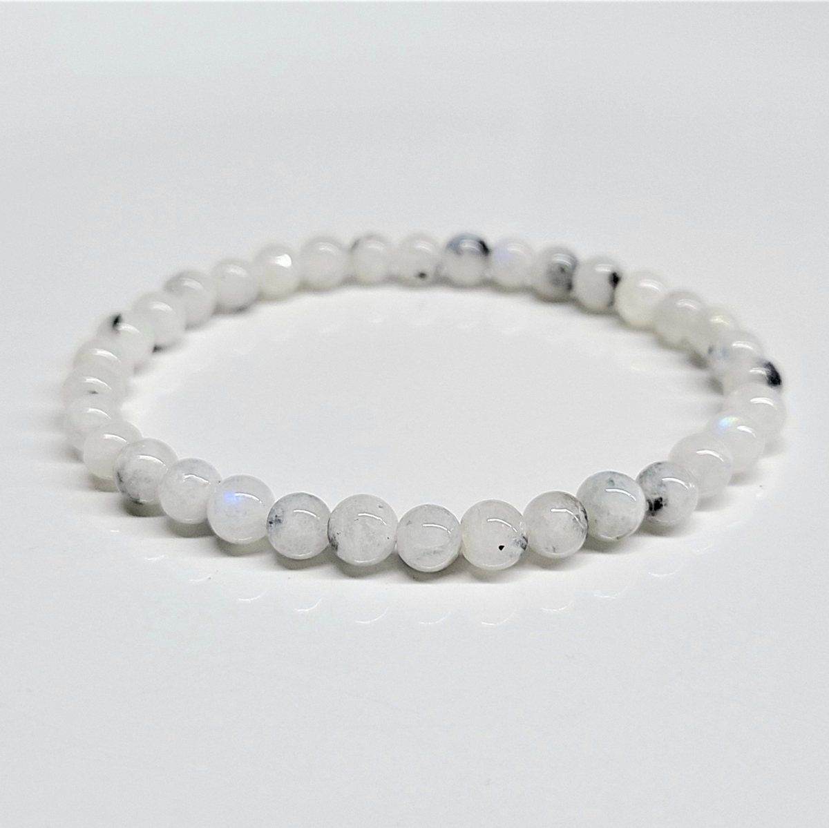 Rainbow moonstone round bead stretch bracelet, view 2