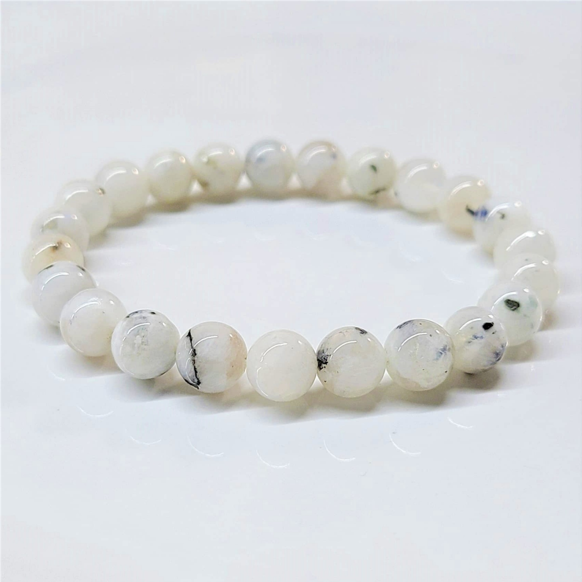 Rainbow moonstone round bead stretch bracelet, view 3