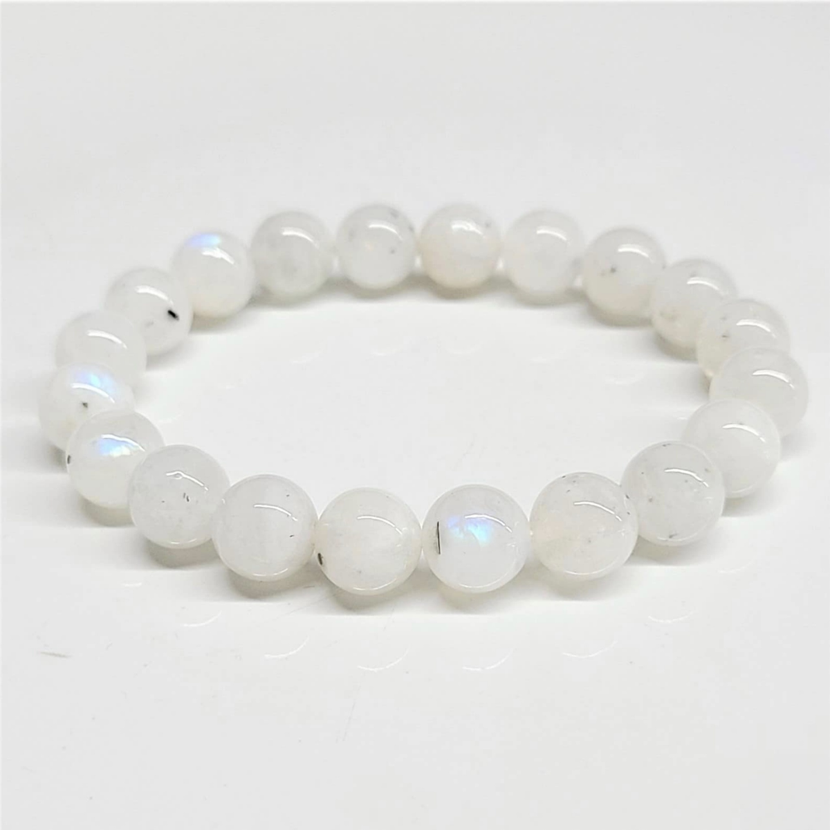 Rainbow moonstone round bead stretch bracelet, view 4