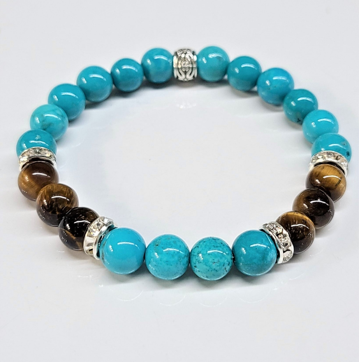 8mm blue howlite and tiger eye bead bracelet