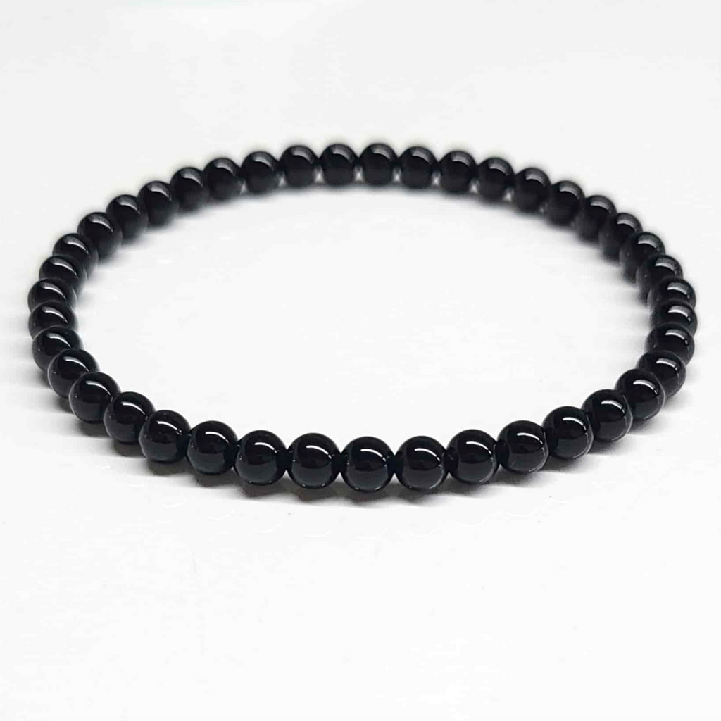 Black tourmaline round bead stretch bracelet, view 5