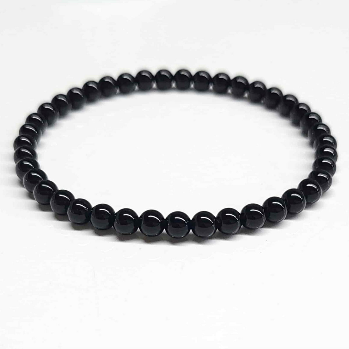 Black tourmaline round bead stretch bracelet, view 5
