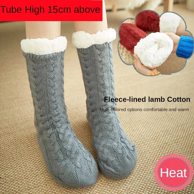 Fuzzy Fleece-Lined Thermal Slipper Socks with Grips