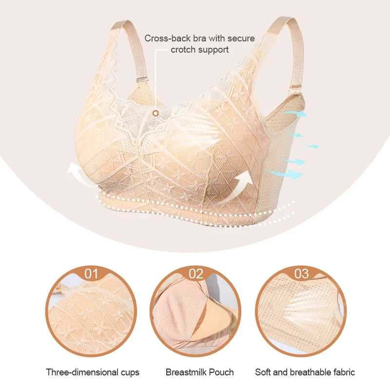 Wire-free cotton mastectomy bra with inner pockets for breast forms, view 3