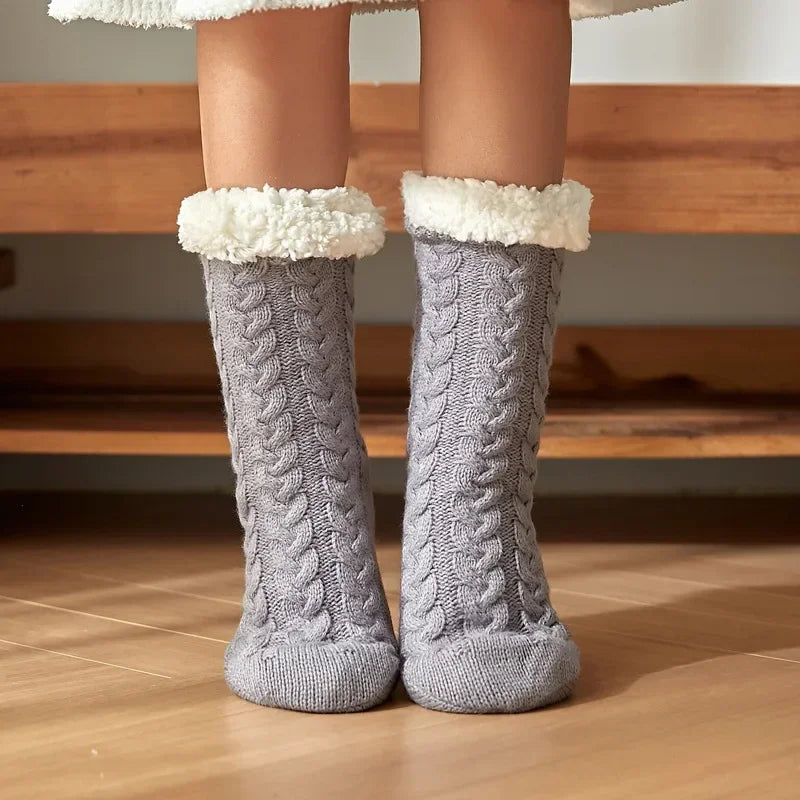 Fuzzy Fleece-Lined Thermal Slipper Socks with Grips
