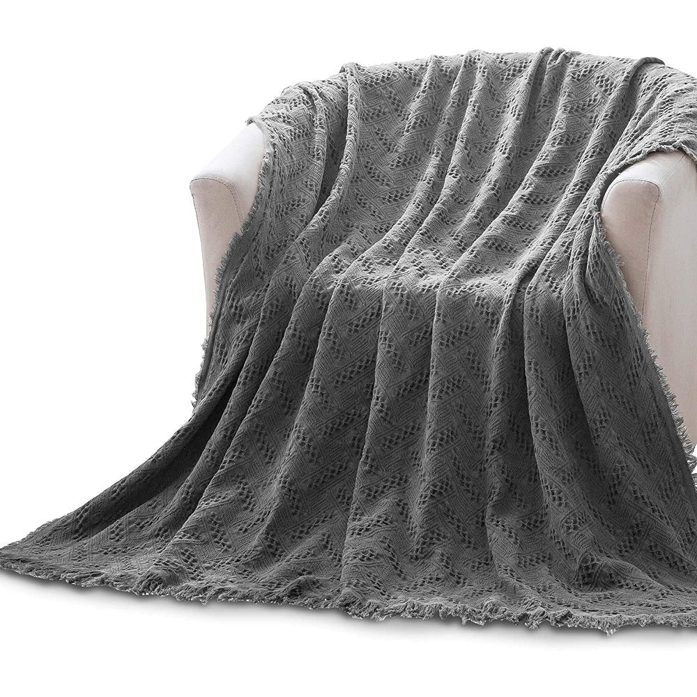 Kasentex Stone-Washed Cotton Knit Throw Blanket