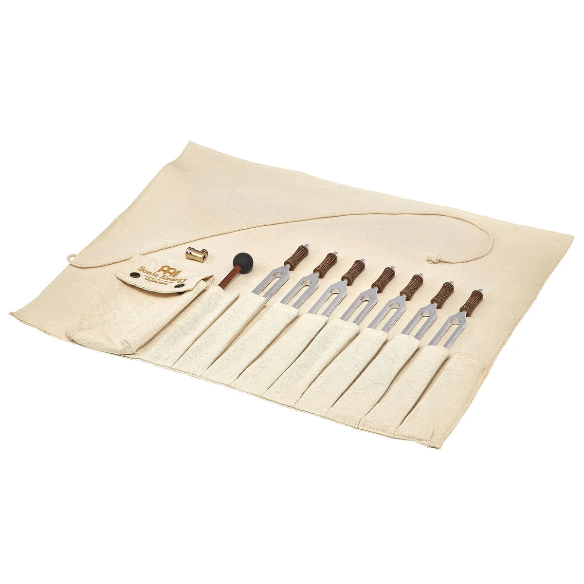 Planetary tuned therapy tuning fork chakra set with rollup bag and vibration foot
