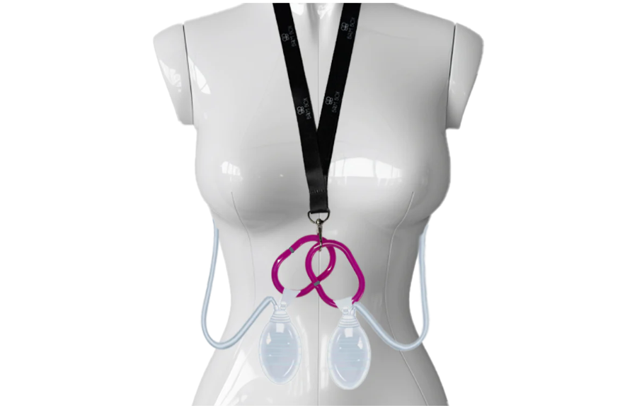 Pink surgical drain holder lanyard with magnetic bulb clips