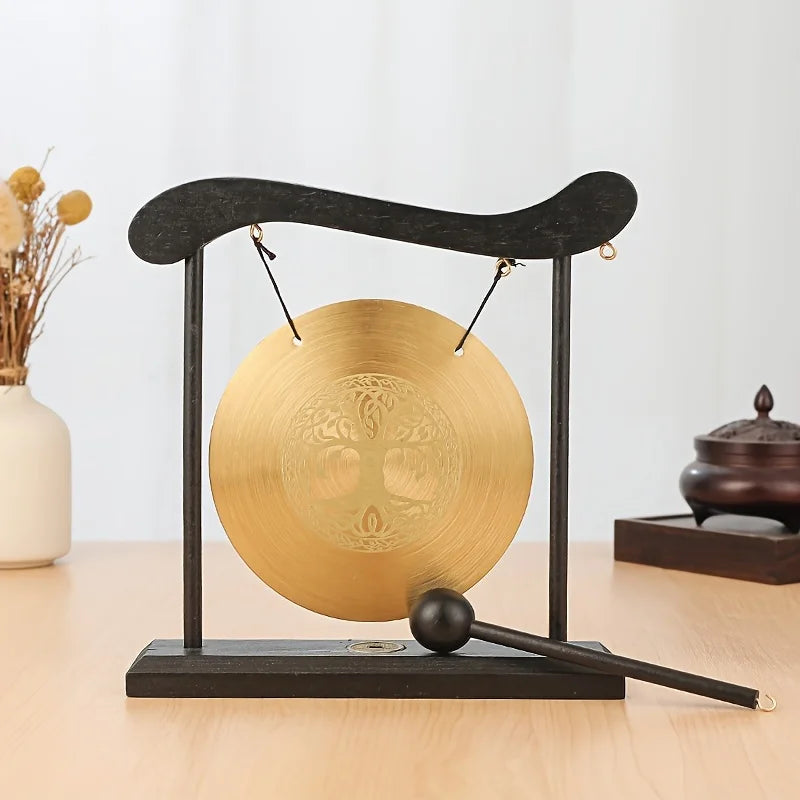 Bronze Tabletop Meditation Gong with Wooden Frame