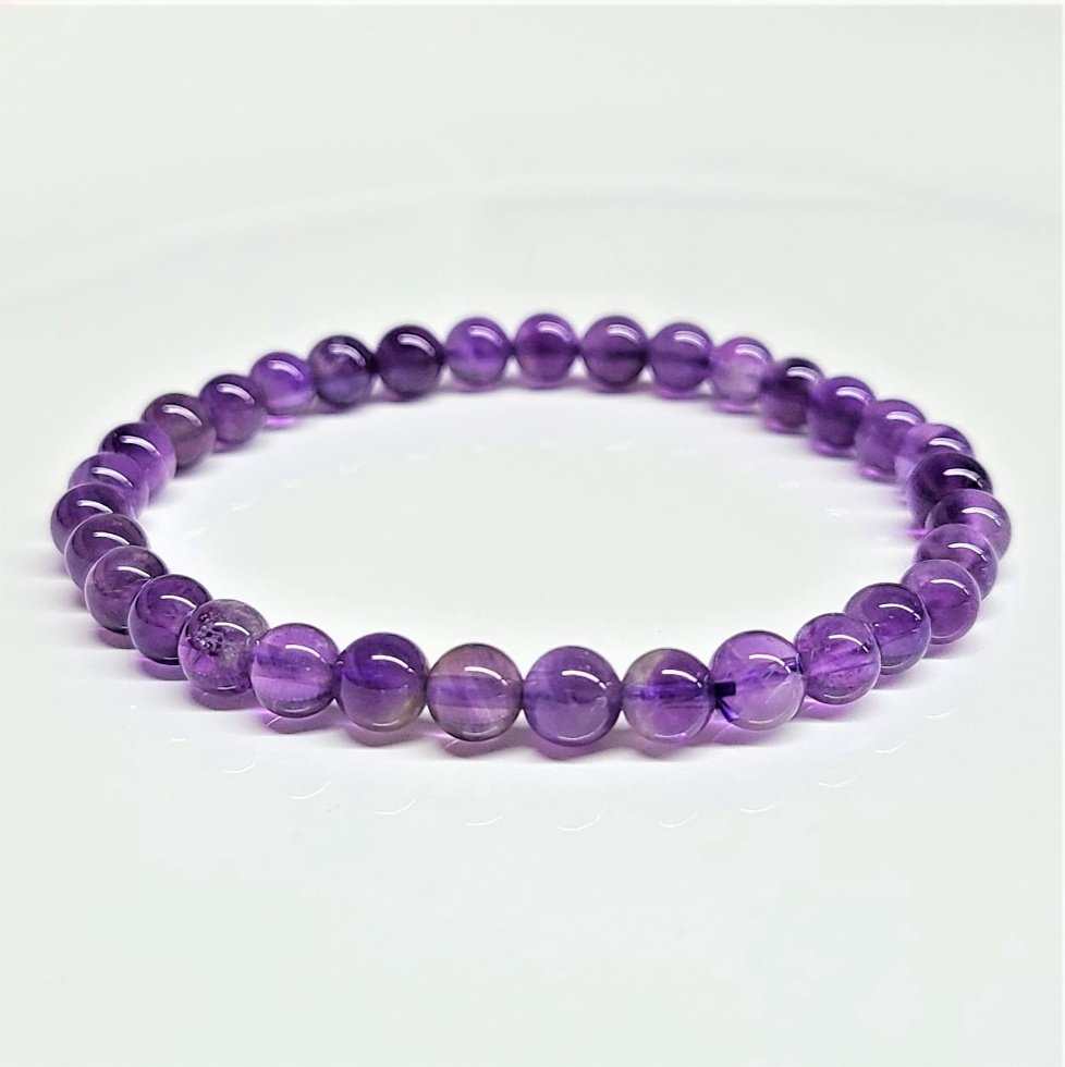 Amethyst round bead stretch bracelet, view 3