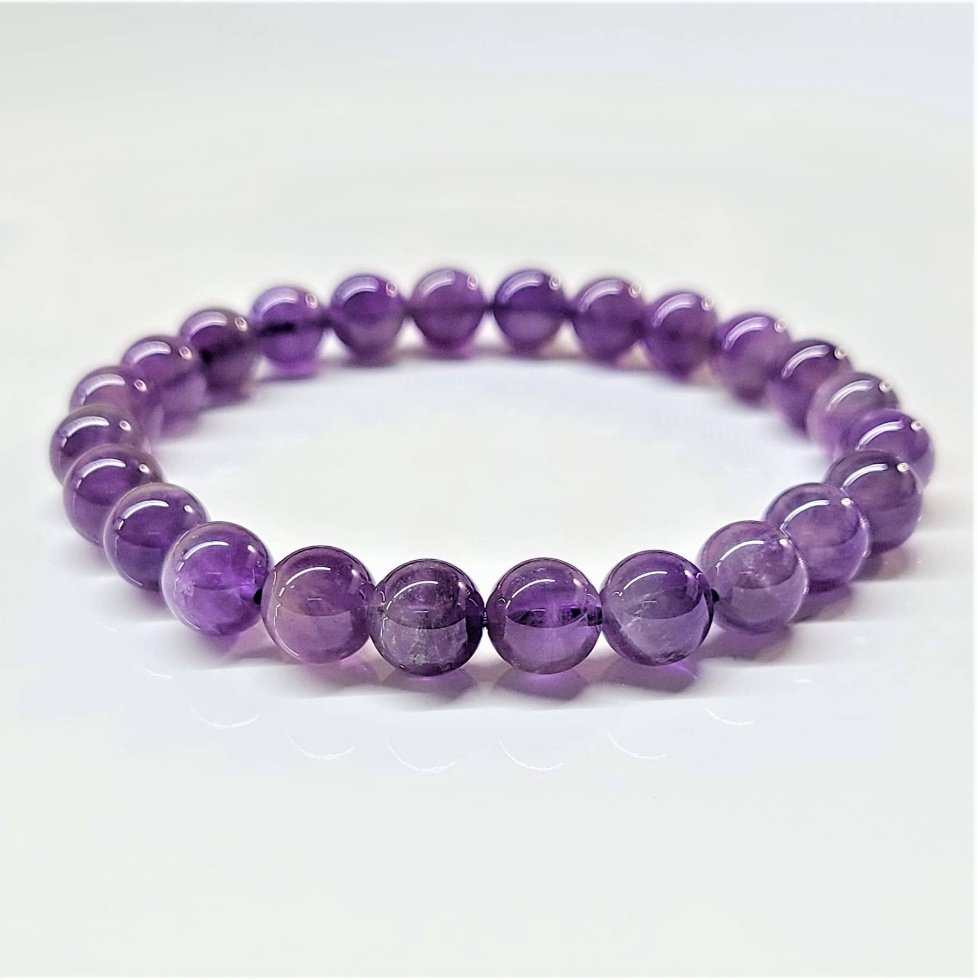 Amethyst round bead stretch bracelet, view 2