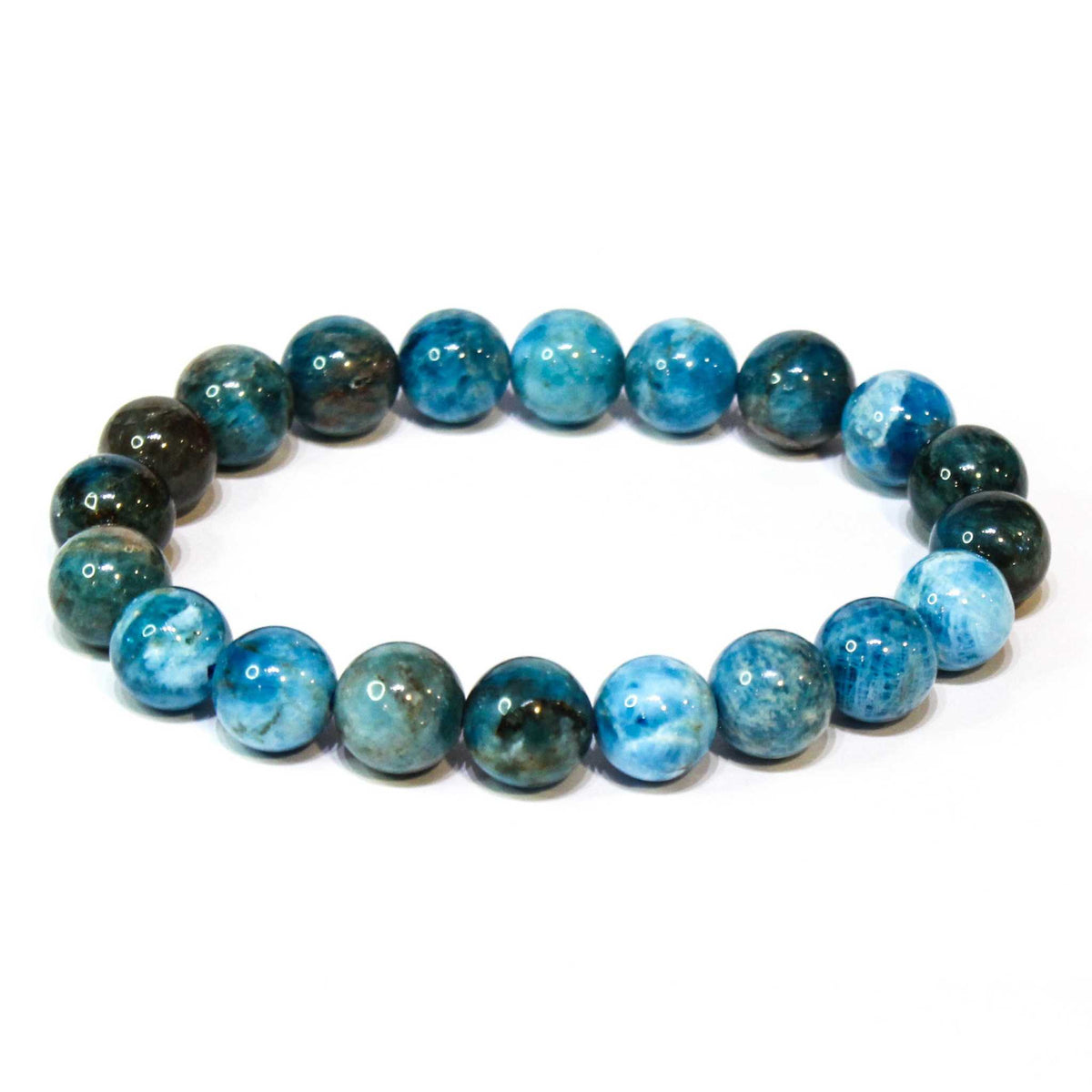 Blue apatite round bead stretch bracelet