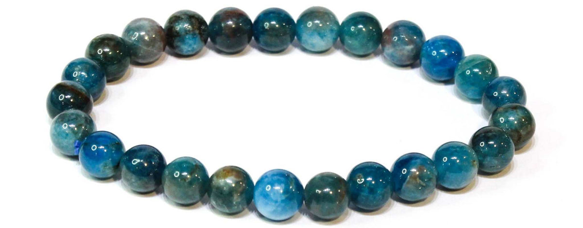 Blue apatite round bead stretch bracelet, view 3