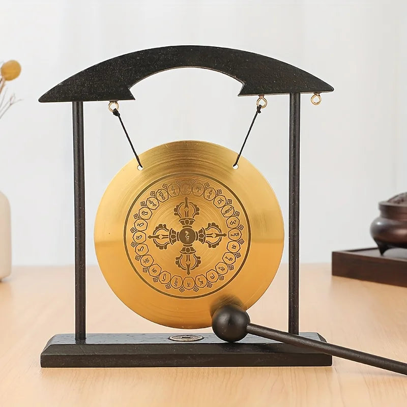 Bronze Tabletop Meditation Gong with Wooden Frame